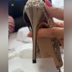 Jimmy Choo  Glitter Pointed Toe Heels Pumps Antique Gold